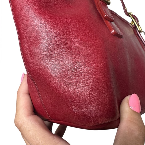 Vintage COACH 9846 Shoulder Bag Red Leather Small Legacy Hampton Tote 90s - Picture 9 of 16